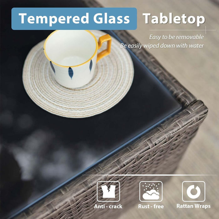 Patio Furniture Set, 4 Piece Outdoor Patio Conversation Set, All-Weather PE Rattan Wicker Sectional Patio Sofa Set with Tempered Glass Coffee Table for Family Gatherings, Navy Blue