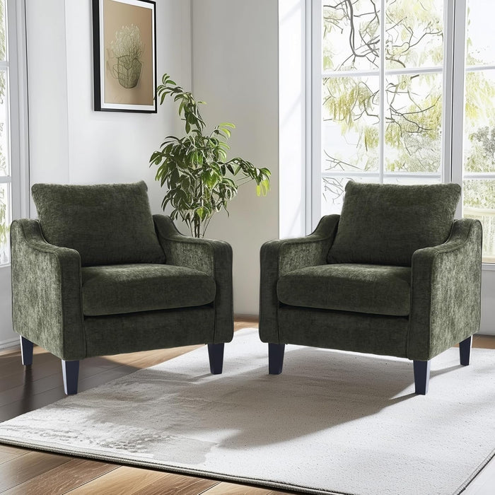 AC2 Accent Chair for Living Room, Comfy Chenille Upholstered Armchair, Mid Century Modern Bedroom Chair for Adults, Stylish Reading Side Sofa with Padded Back & Removable Cover (Green)
