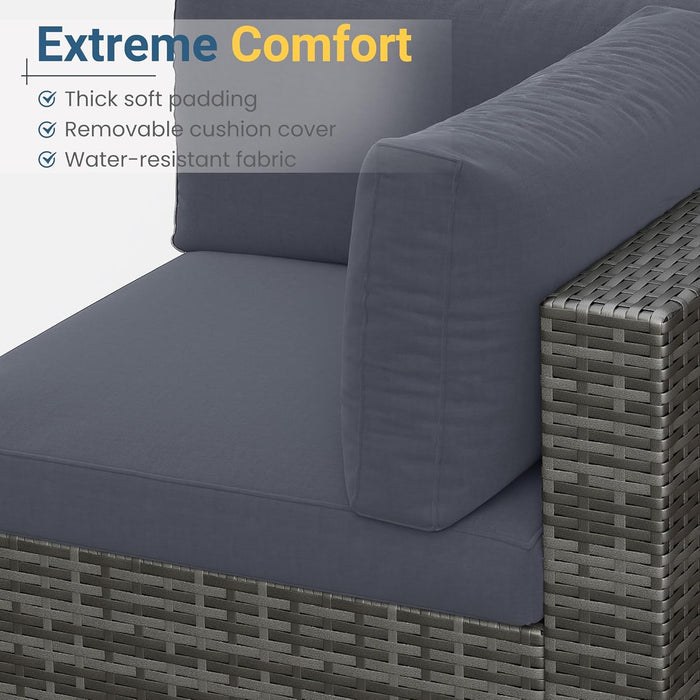 7 Piece Outdoor Patio Furniture Set, All Weather Wicker Rattan Sectional Sofa Conversation Set with Cushions & Large Glass Coffee Table, Ideal for Garden Backyard Porch, Dark Grey