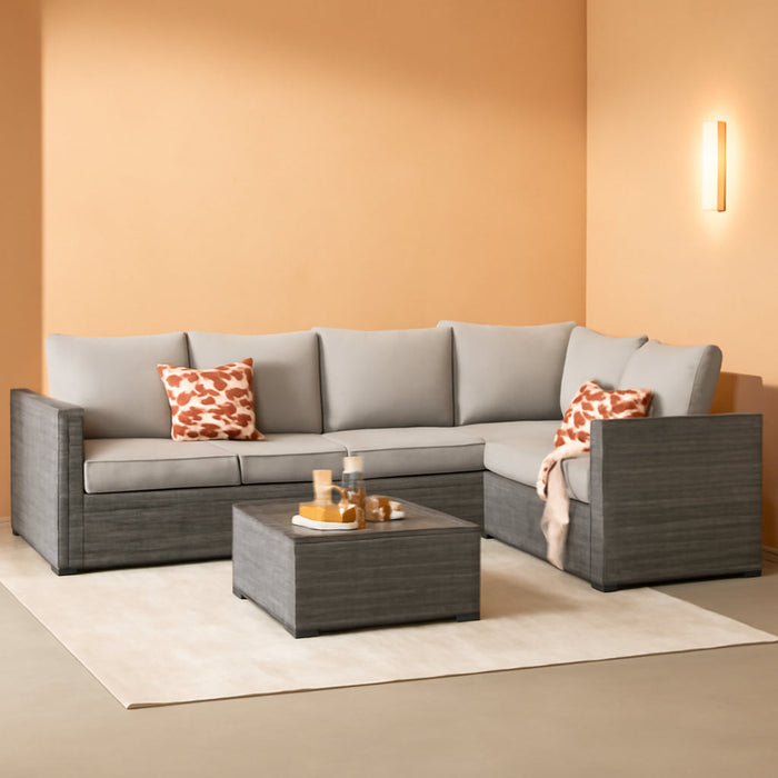 6 Pieces Patio Furniture Set Outdoor Sectional Sofa Couch with Comfy Cushions and Deep Seat, Modern Modular Wicker Rattan Conversation Set, Beige