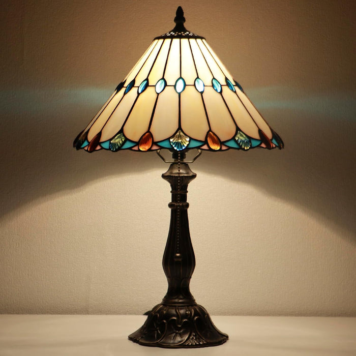 Tiffany Style Stained Glass Table Lamp Light Beige Jewelry 18.5 Inch