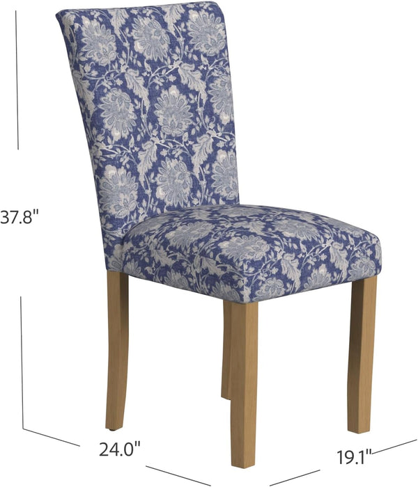 Classic Parsons Upholstered Dining Chairs, Pack of 2, Blue Floral Print