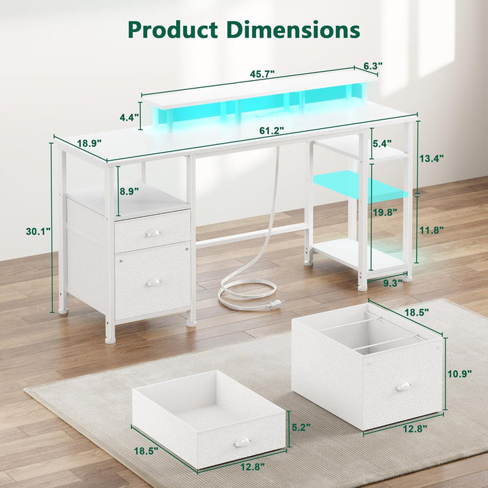 SixtyOneInch Computer Desk LED Illumination White Finish