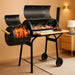 Large Charcoal Grill with Offset Smoker and Wood-Painted Side Table, Outdoor Smoker Grill with 811 Sq. In. Cooking Area for Outdoor Patio Barbecue Camping Parties Event, Black