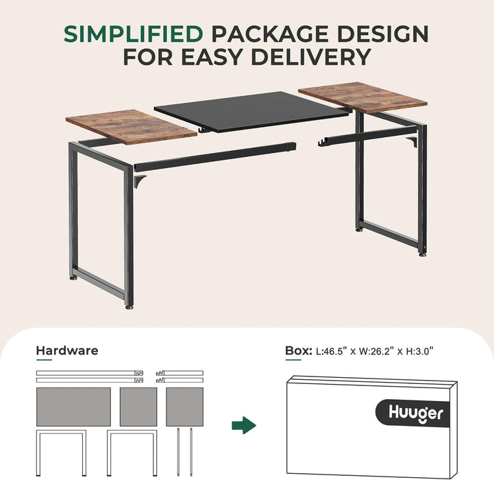 Computer Desk, 63 Inch Office Desk, Gaming Desk with Storage, Writing Desk Work Desk for Home Office, Study, Modern Simple Desk, Large Legroom, Metal Frame, Rustic Brown and Black
