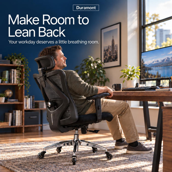 Ergonomic Office Chair with Rollerblade Wheels, Lumbar Support| High Back Chair with Breathable Mesh | Thick Seat Cushion