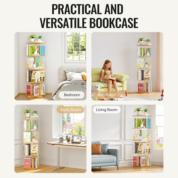 Rotating Bookshelf 360 Degree Revolving 4Tier Wood