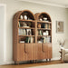 2 Pack 71" Tall Arched Bookshelf with Storage Cabinet, Modern Wood Display Bookcase with Arched Top, 3 Adjustable Open Shelves, 2 Doors Cabinet, for Living Room, Bedroom, Walnut