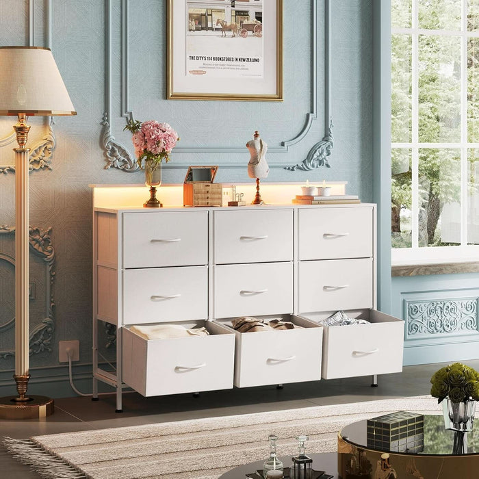 White Dresser TV Stand 55 Inch With LED Lights And Charging White Dresser TV Stand 55 Inch With LED Lights And Charging