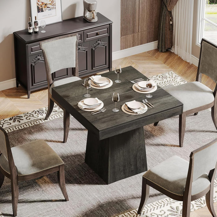 Square Dining Table for 4, 31.5-Inch Small Kitchen Table with Sturdy Pedestal Base, Farmhouse Dinner Table for Dining Room, Living Room, Kitchen (Gray)