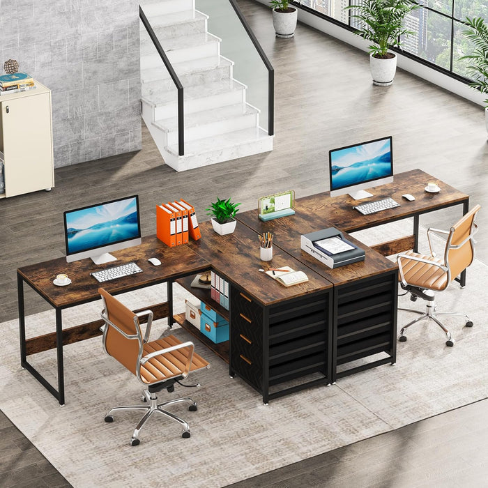 59-Inch L Shaped Desk with Drawers, Large Computer Desk with Storage Shelves, Reversible L-Shaped Corner Desk Workstation for Home Office