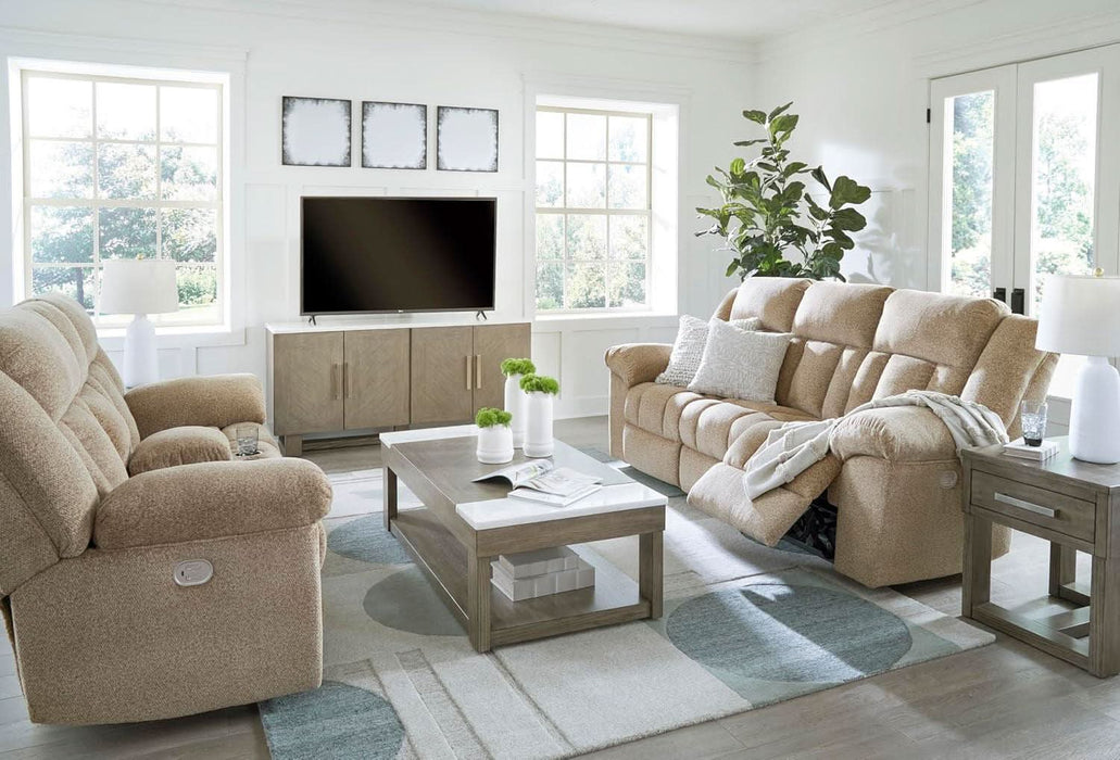 Tip-Off Classic Wall Hugger Power Reclining Sofa with Adjustable Headrest and USB Ports, Light Brown