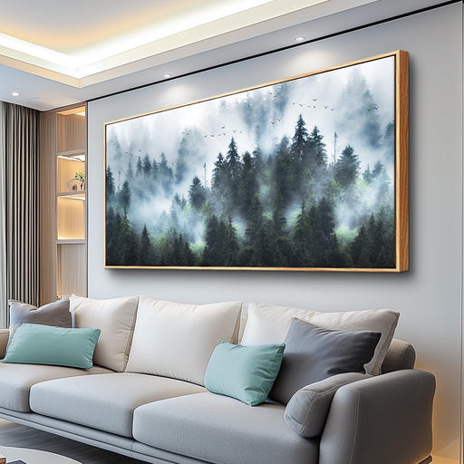 Large Canvas Wall Art for Living Room Farmhouse Wall Decor for Bedroom Fashion Wall Poster Fog Forest Scenery Pictures Artwork Office Decor Painting Modern Home Decorations Wood Framed