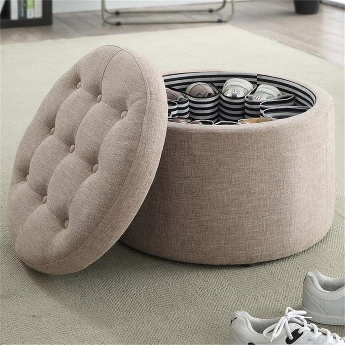 Designs4Comfort round Shoe Ottoman, Tan Fabric
