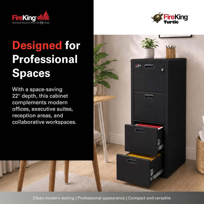 Turtle Contour 4 Drawer Fire Rated File Cabinet, Black