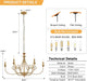 6-Light Modern Chandelier 36.6" Brass Candle Chandeliers Metal Gold Pendant Light Fixture for Dining Room Living Room Kitchen Island Foyer Entryway, E12 Base