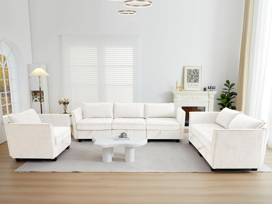 Beige Modular Sectional Sofa Featuring Sleeper Storage