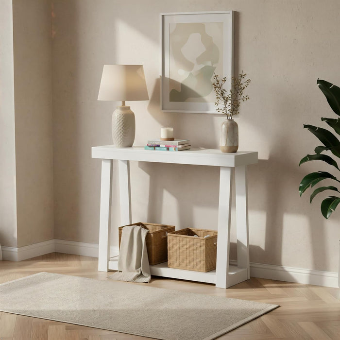 Solid Wood Console Table with Storage, 36 Inch, Sofa Table with Shelf, Narrow Entryway Table for Hallway, behind the Couch, Living Room, Foyer, Easy Assembly, White
