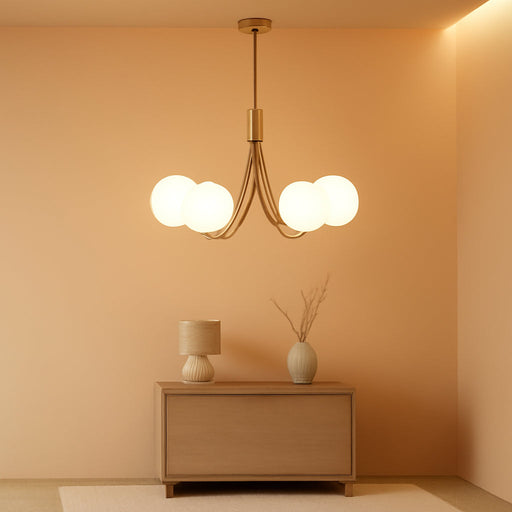 6-Light GoldGleam Sputnik Chandelier Milk White Shade