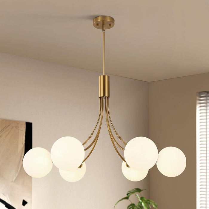 6-Light GoldGleam Sputnik Chandelier Milk White Shade