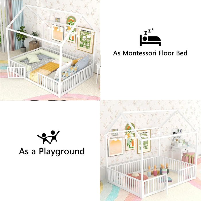 Premium PowderCoated Metal Montessori Floor Bed White