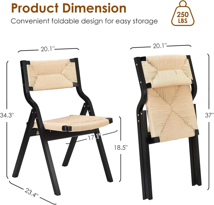 Wood Folding Chairs Set of 2, Foldable Chairs Chairs Wooden Stackable Dining Chairs for Kitchen & Dining Room Chair, Woven Seat & Webbing Back