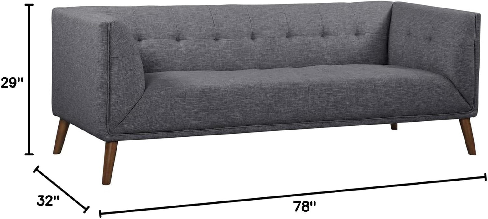 Dark Grey Linen Sofa: Walnut Wood Legs, Modern Style