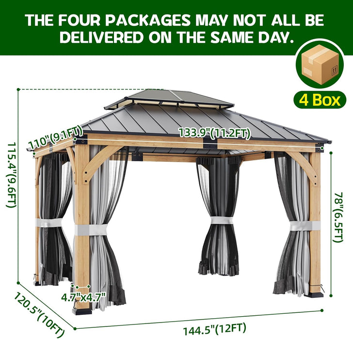 10x12 Ft Cedarwood Gazebo AllWeather Curtains Netting
