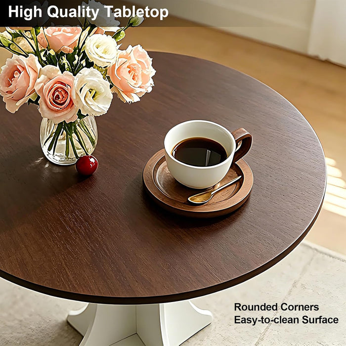 32" round Dining Table Modern Circle Small Kitchen Table for 2-4 People Farmhouse Dining Room Table with Amber Wood Top & Pedestal Base for Dining Room/Kitchen/Living Room