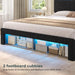Queen Bed Frame with 4 Storage Drawers, 2 Footboard Cubbies and RGB Lights, Corduroy Upholstered Platform Bed with Charging Station and Storage Headboard, No Box Spring Needed, Black