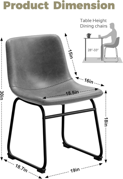 Dining Chairs Set of 2, 18 Inch Modern Armless Dining Chair with Back, Faux Leather Kitchen Dining Room Chair with Metal Legs for Home, Bistro Coffee Shops (Grey)