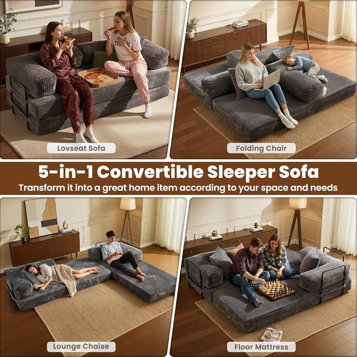 Grey Corduroy 81 Inch Ultracomfort Foldable SofaBed