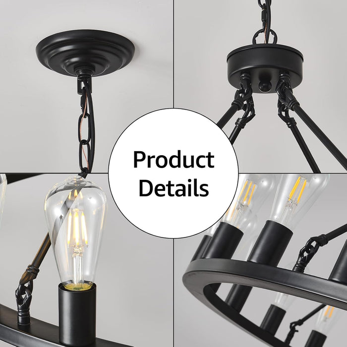 48-Inch Wagon Wheel Chandelier Black Outdoor Fixture
