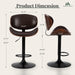 Bar Stools Set of 2, Adjustable Height 24-33'' Swivel Bar Chairs | PU Leather Upholstered Barstools with Removable Back for Kitchen Island Dining Room, Brown