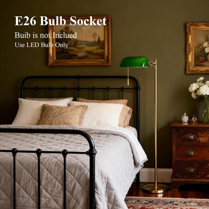 Sophisticated Gilded Bankers Floor Lamp Green Shade