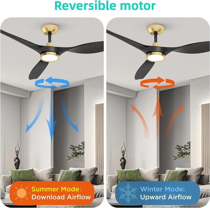 Ceiling Fans with Lights and Remote, 52 Inch Large Airflow Indoor Ceiling Fans with Quiet DC Motor and 3 Colour Temperature Black Noiseless Attractive Design (Black-Gold)