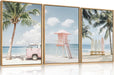 Large Beach Seascape Ocean Framed Canvas Wall Art Set,Modern Coastal Surfboard Palm Tree Wall Decor,Summer Pink Van Artwork for Living Room,Bedroom,Dining Room,Office-16 X24 X3