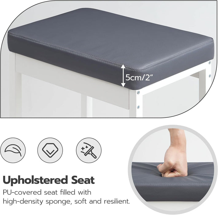 Bar Stools, Set of 2 Bar Chairs, 24.8-Inch Height Stools, Breakfast Bar Stools, Kitchen Bar Chairs, 2" Thick Upholstery, for Kitchen, Dining Room, Cafe, Bar Counter, White and Gray WG21BY01