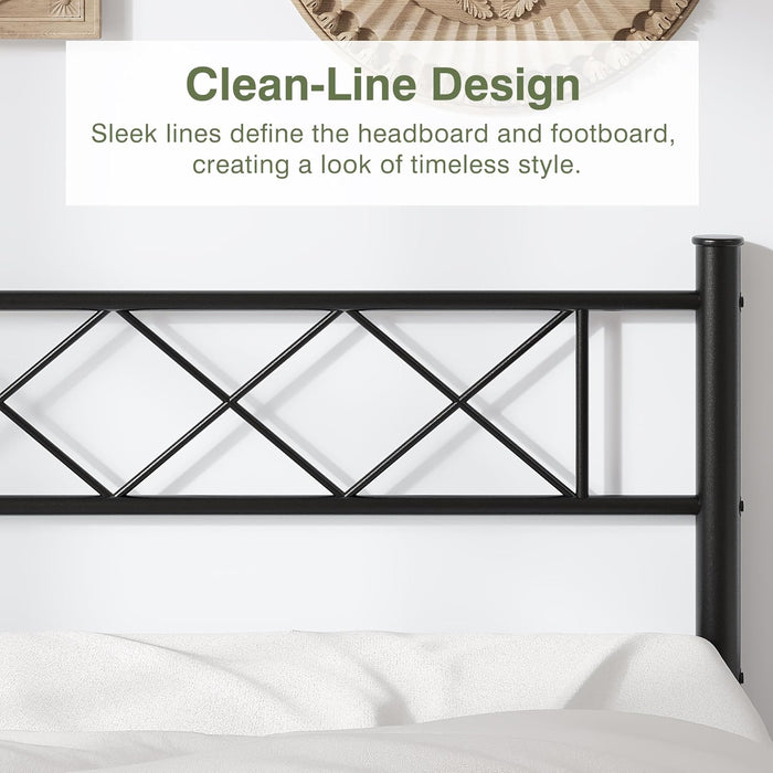 Full Size Bed Frame with Headboard, Heavy Duty Bedframe with Strong Metal Slats, No Box Spring Needed & Easy Assembly, Matte Black