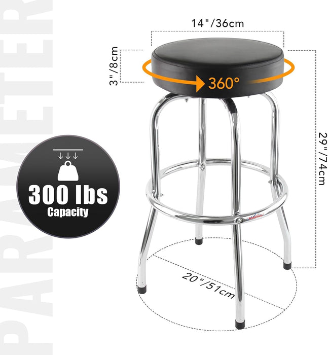 29" H Iron Backless Swivel Bar Stool,Holds up to 300 Lbs,Shop Stool with Black Leatherette Padded Chrome Frame, Black