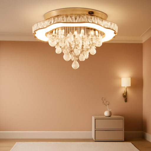 Gold Crystal Chandelier 24 Inch Dimmable Illumination