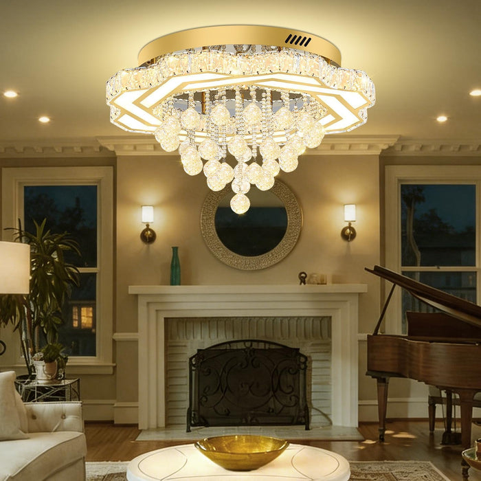 Gold Crystal Chandelier 24 Inch Dimmable Illumination