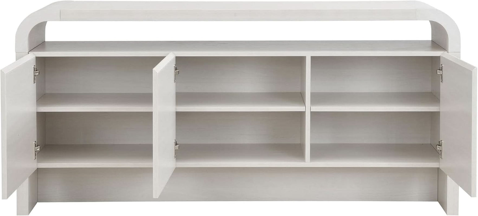 Waterfall Sideboard Buffet Cabinet with Open Shelf and Hidden Storage