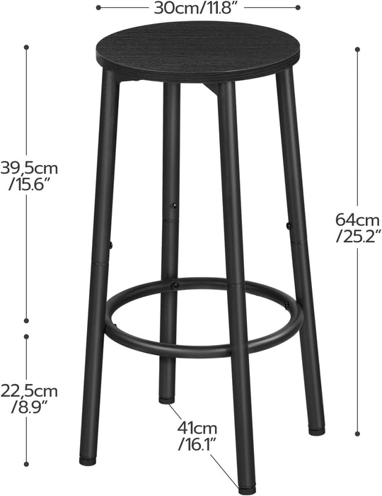 Bar Stools, Bar Stools Set of 2, Counter Height Stools with Footrest, Breakfast Bar Stools, Sturdy Steel Frame, for Dining Room, Kitchen Island, Party, Easy Assembly, Black BK03BY01N1