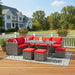 7 Pieces Patio Furniture Set, Outdoor Sectional Rattan Sofa Set with Cushions, All Weather Wicker Conversation Couch Set W/Dining Table & Ottomans for Backyard Garden Poolside