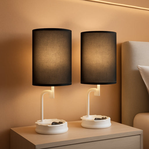 Table Lamp with 3 USB Charging Ports, Modern Desk Lamp with AC Outlet and Phone Stands, Perfect Bedside Lamp for Bedroom, Living Room, Office (Pack of 2), White&Black