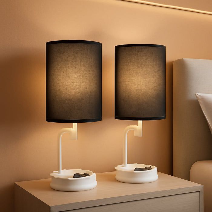 Table Lamp with 3 USB Charging Ports, Modern Desk Lamp with AC Outlet and Phone Stands, Perfect Bedside Lamp for Bedroom, Living Room, Office (Pack of 2), White&Black