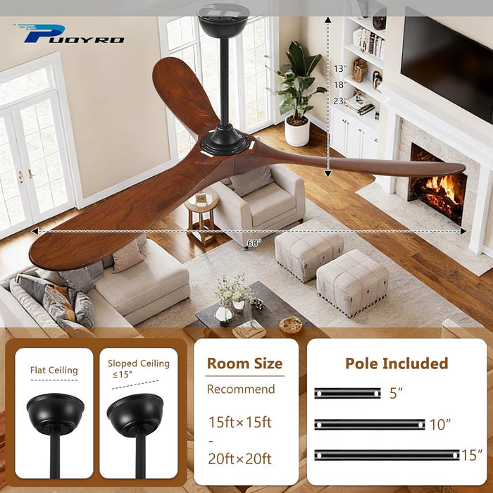 60 Inch Wooden Ceiling Fan Dimmable Lighting