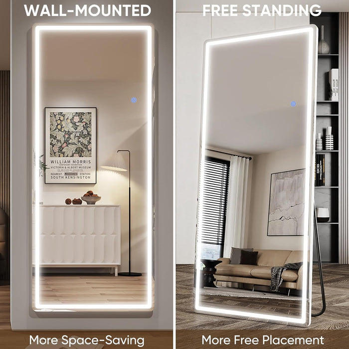 LED Full Length Mirror with Light, 71"X32" Lighted Full Body Mirror with Stand, Dimmable & 3 Color Lighting Standing/Leaning/Wall Mounted Vanity Mirror for Bedroom Cloakroom Livingroom(Rect)