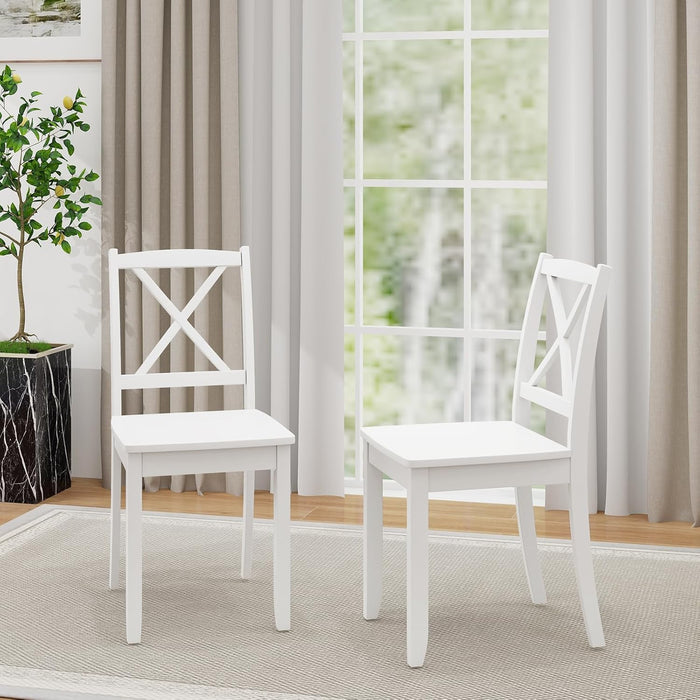 Wood Dining Chairs Set of 4 White, Armless Kitchen Chair W/Rubber Wood Legs & Curved Backrest, Farmhouse Cross Back Diner Chair, Wooden Side Chairs for Home Dining Room, Load 400 LBS